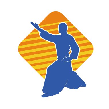 Hareket halindeki bir aikido dövüş sanatları ustasının silueti. Erkek bir dövüş sanatçısı silueti aikido ile dövüşüyor..