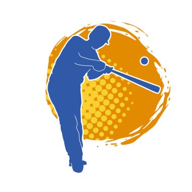 Hareketli bir erkek beyzbol oyuncusunun silueti. Vurucu olarak beyzbol oynayan bir adamın silueti..