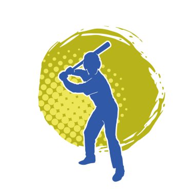 Hareketli bir erkek beyzbol oyuncusunun silueti. Vurucu olarak beyzbol oynayan bir adamın silueti..