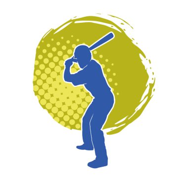 Hareketli bir erkek beyzbol oyuncusunun silueti. Vurucu olarak beyzbol oynayan bir adamın silueti..