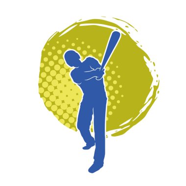 Hareketli bir erkek beyzbol oyuncusunun silueti. Vurucu olarak beyzbol oynayan bir adamın silueti..