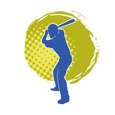 Hareketli bir erkek beyzbol oyuncusunun silueti. Vurucu olarak beyzbol oynayan bir adamın silueti..