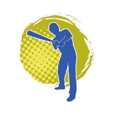 Hareketli bir erkek beyzbol oyuncusunun silueti. Vurucu olarak beyzbol oynayan bir adamın silueti..