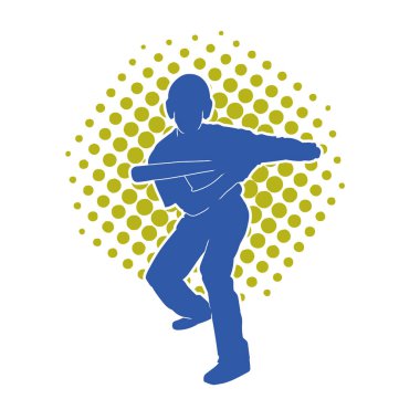 Hareketli bir erkek beyzbol oyuncusunun silueti. Vurucu olarak beyzbol oynayan bir adamın silueti..