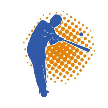 Hareketli bir erkek beyzbol oyuncusunun silueti. Vurucu olarak beyzbol oynayan bir adamın silueti..