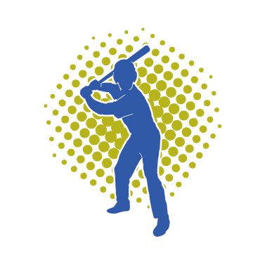 Hareketli bir erkek beyzbol oyuncusunun silueti. Vurucu olarak beyzbol oynayan bir adamın silueti..