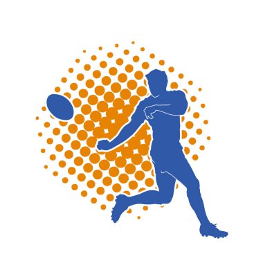Rugby sporcusunun silueti iş başında. Rugby oynayan sporcu bir adamın silueti..