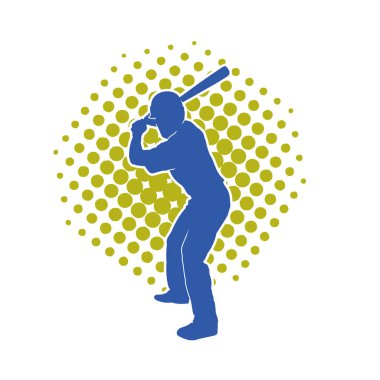 Hareketli bir erkek beyzbol oyuncusunun silueti. Vurucu olarak beyzbol oynayan bir adamın silueti..