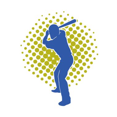 Hareketli bir erkek beyzbol oyuncusunun silueti. Vurucu olarak beyzbol oynayan bir adamın silueti..