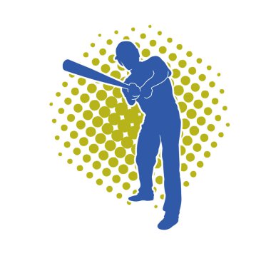 Hareketli bir erkek beyzbol oyuncusunun silueti. Vurucu olarak beyzbol oynayan bir adamın silueti..