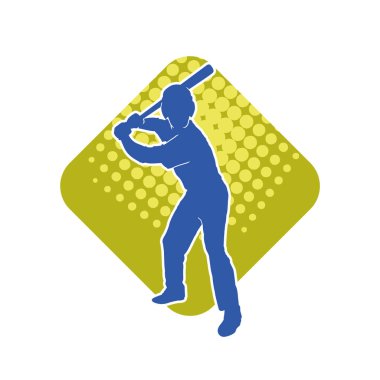 Hareketli bir erkek beyzbol oyuncusunun silueti. Vurucu olarak beyzbol oynayan bir adamın silueti..