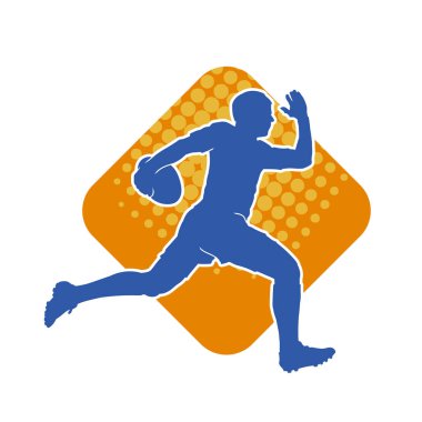 Rugby sporcusunun silueti iş başında. Rugby oynayan sporcu bir adamın silueti..