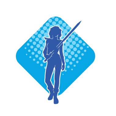 Bir kadın dövüşçünün silueti kılıç taşırken poz veriyor..