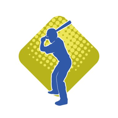 Hareketli bir erkek beyzbol oyuncusunun silueti. Vurucu olarak beyzbol oynayan bir adamın silueti..