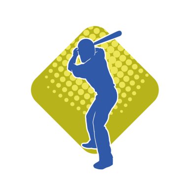 Hareketli bir erkek beyzbol oyuncusunun silueti. Vurucu olarak beyzbol oynayan bir adamın silueti..