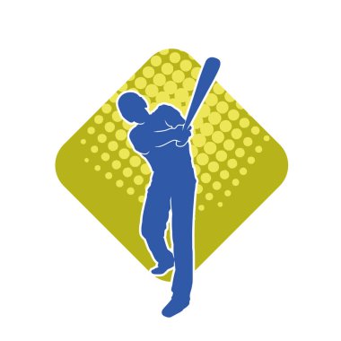 Hareketli bir erkek beyzbol oyuncusunun silueti. Vurucu olarak beyzbol oynayan bir adamın silueti..