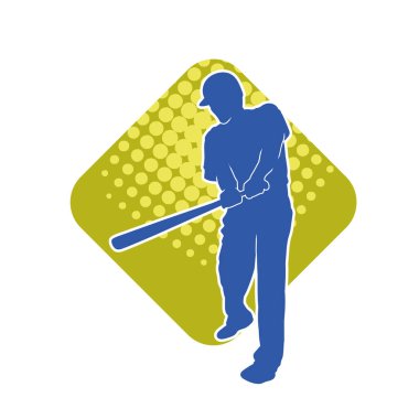 Hareketli bir erkek beyzbol oyuncusunun silueti. Vurucu olarak beyzbol oynayan bir adamın silueti..