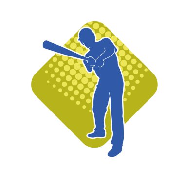 Hareketli bir erkek beyzbol oyuncusunun silueti. Vurucu olarak beyzbol oynayan bir adamın silueti..