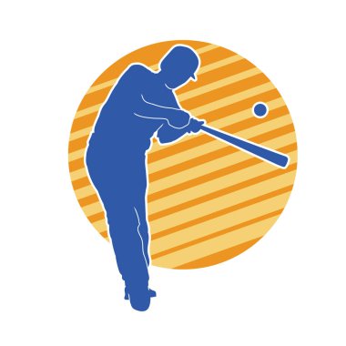 Hareketli bir erkek beyzbol oyuncusunun silueti. Vurucu olarak beyzbol oynayan bir adamın silueti..