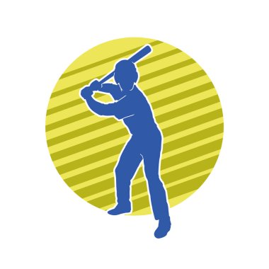 Hareketli bir erkek beyzbol oyuncusunun silueti. Vurucu olarak beyzbol oynayan bir adamın silueti..