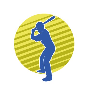 Hareketli bir erkek beyzbol oyuncusunun silueti. Vurucu olarak beyzbol oynayan bir adamın silueti..