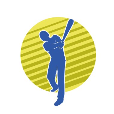 Hareketli bir erkek beyzbol oyuncusunun silueti. Vurucu olarak beyzbol oynayan bir adamın silueti..