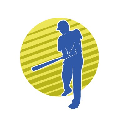 Hareketli bir erkek beyzbol oyuncusunun silueti. Vurucu olarak beyzbol oynayan bir adamın silueti..