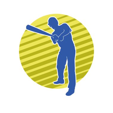 Hareketli bir erkek beyzbol oyuncusunun silueti. Vurucu olarak beyzbol oynayan bir adamın silueti..