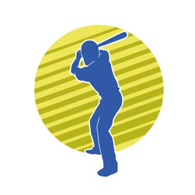 Hareketli bir erkek beyzbol oyuncusunun silueti. Vurucu olarak beyzbol oynayan bir adamın silueti..