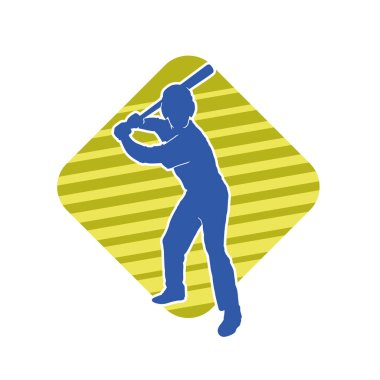 Hareketli bir erkek beyzbol oyuncusunun silueti. Vurucu olarak beyzbol oynayan bir adamın silueti..