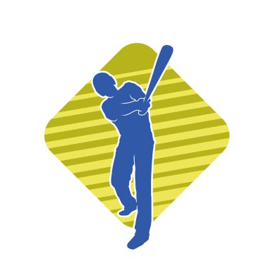 Hareketli bir erkek beyzbol oyuncusunun silueti. Vurucu olarak beyzbol oynayan bir adamın silueti..