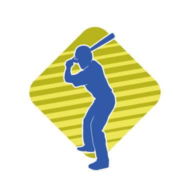 Hareketli bir erkek beyzbol oyuncusunun silueti. Vurucu olarak beyzbol oynayan bir adamın silueti..