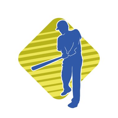 Hareketli bir erkek beyzbol oyuncusunun silueti. Vurucu olarak beyzbol oynayan bir adamın silueti..