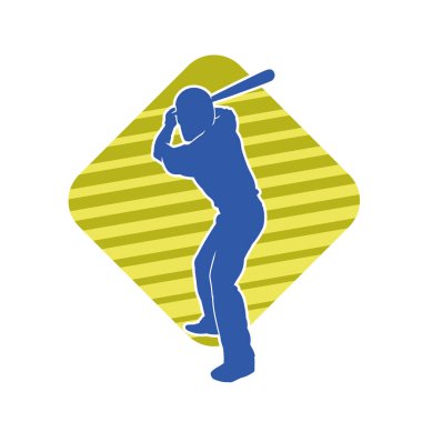 Hareketli bir erkek beyzbol oyuncusunun silueti. Vurucu olarak beyzbol oynayan bir adamın silueti..