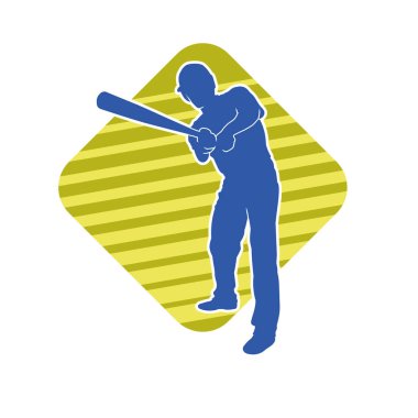 Hareketli bir erkek beyzbol oyuncusunun silueti. Vurucu olarak beyzbol oynayan bir adamın silueti..