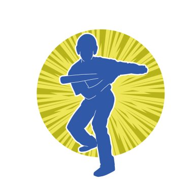 Hareketli bir erkek beyzbol oyuncusunun silueti. Vurucu olarak beyzbol oynayan bir adamın silueti..