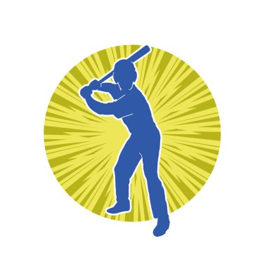 Hareketli bir erkek beyzbol oyuncusunun silueti. Vurucu olarak beyzbol oynayan bir adamın silueti..