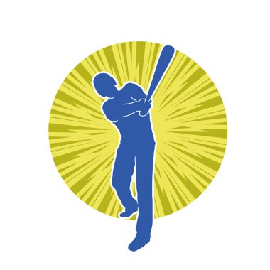 Hareketli bir erkek beyzbol oyuncusunun silueti. Vurucu olarak beyzbol oynayan bir adamın silueti..