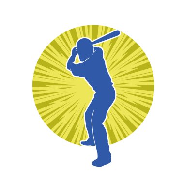 Hareketli bir erkek beyzbol oyuncusunun silueti. Vurucu olarak beyzbol oynayan bir adamın silueti..