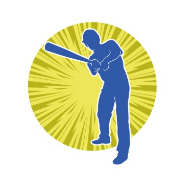 Hareketli bir erkek beyzbol oyuncusunun silueti. Vurucu olarak beyzbol oynayan bir adamın silueti..