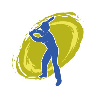 Hareketli bir erkek beyzbol oyuncusunun silueti. Vurucu olarak beyzbol oynayan bir adamın silueti..