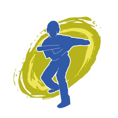 Hareketli bir erkek beyzbol oyuncusunun silueti. Vurucu olarak beyzbol oynayan bir adamın silueti..