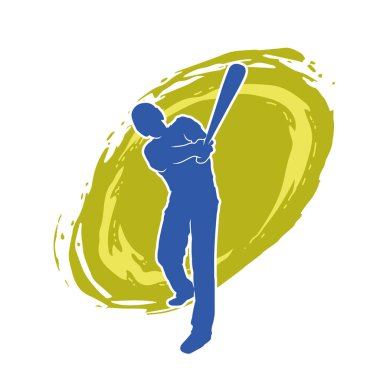 Hareketli bir erkek beyzbol oyuncusunun silueti. Vurucu olarak beyzbol oynayan bir adamın silueti..