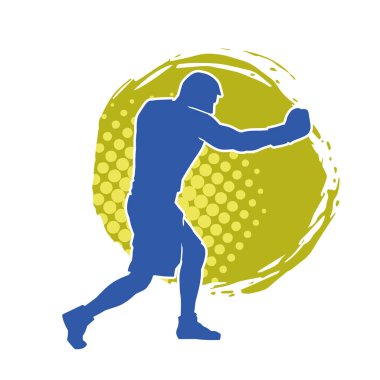 Erkek boks atletinin silueti iş başında. Boks sporu için eldiven giyen kaslı bir adamın silueti..