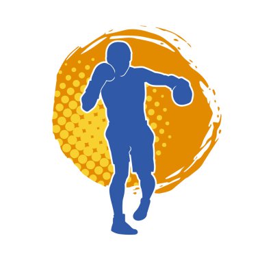 Erkek boks atletinin silueti iş başında. Boks sporu için eldiven giyen kaslı bir adamın silueti..