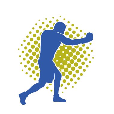 Erkek boks atletinin silueti iş başında. Boks sporu için eldiven giyen kaslı bir adamın silueti..