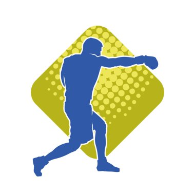 Erkek boks atletinin silueti iş başında. Boks sporu için eldiven giyen kaslı bir adamın silueti..