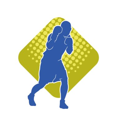 Erkek boks atletinin silueti iş başında. Boks sporu için eldiven giyen kaslı bir adamın silueti..