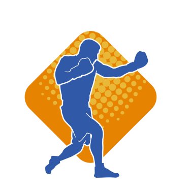 Erkek boks atletinin silueti iş başında. Boks sporu için eldiven giyen kaslı bir adamın silueti..