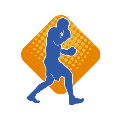 Erkek boks atletinin silueti iş başında. Boks sporu için eldiven giyen kaslı bir adamın silueti..